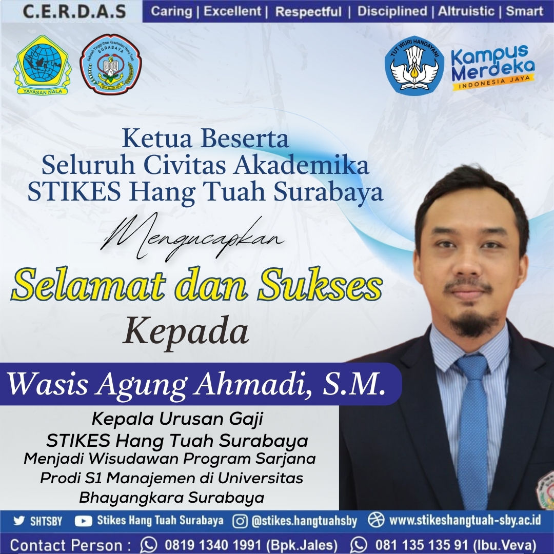 Selamat & Sukses Kepada Wasis Agung Ahmadi, S.M. Menjadi Kepala Urusan Gaji Stikes Hang Tuah Surabaya